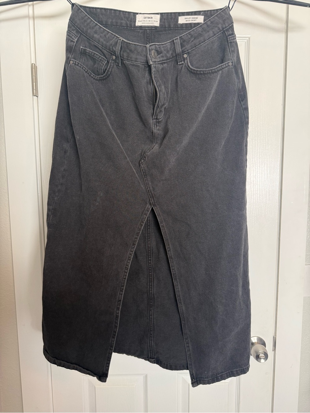 Cotton On Charcoal Black Midi Denim Skirt with Front Slit